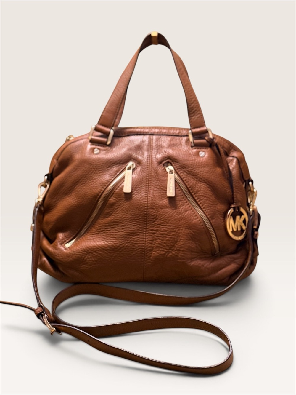 Michael Kors Bedford Brown Leather Shoulder Bag with Detachable Crossbody Strap